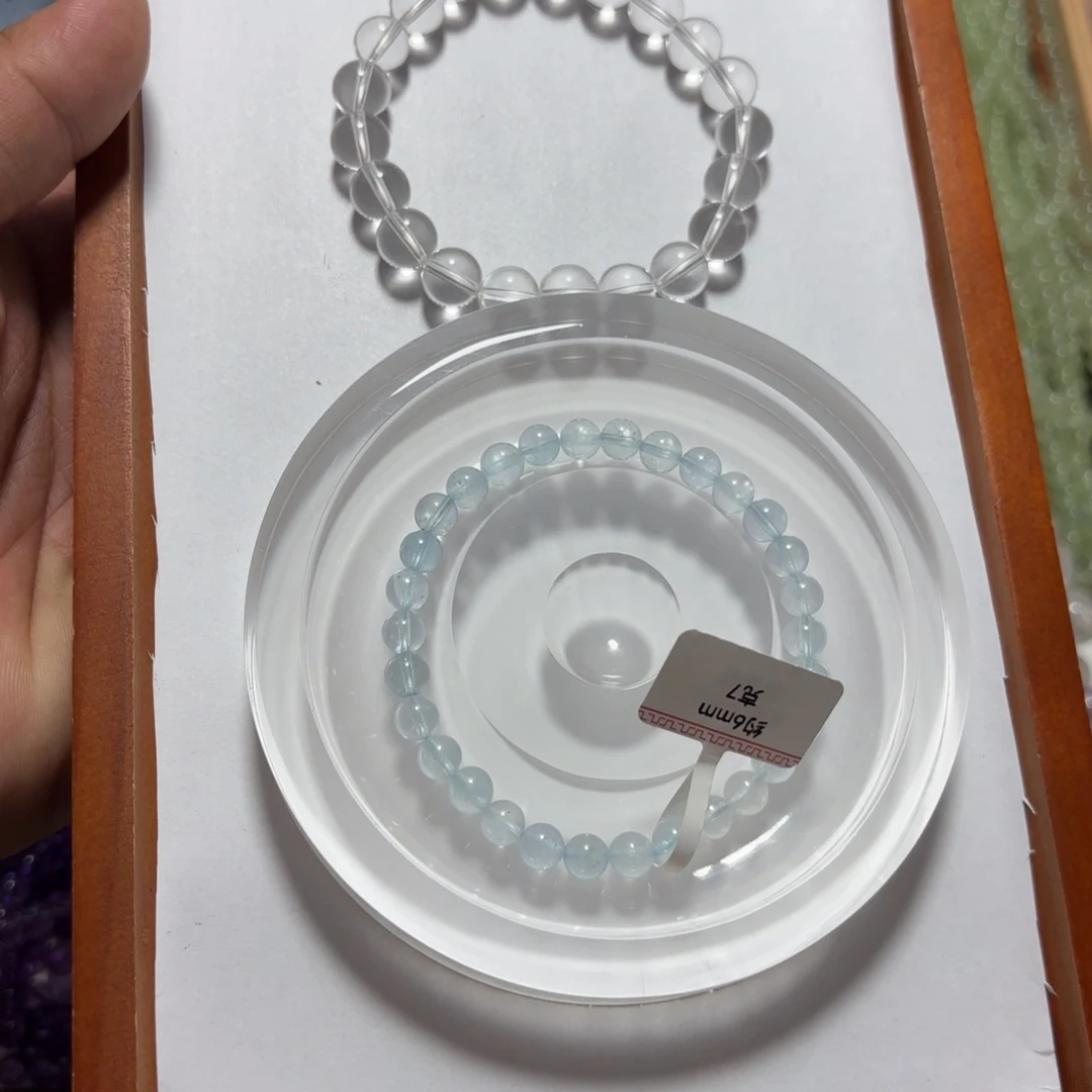 水晶手链未镶嵌一****手8mm白水6mm海蓝宝拍10单