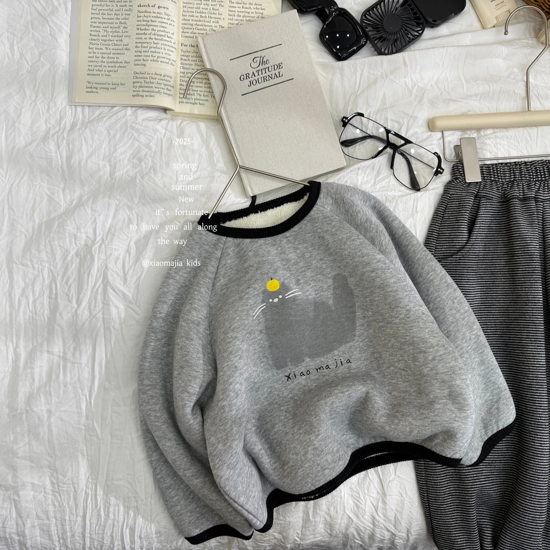 W小马家2025儿童冬款加厚糕糕绒圆领卫衣D-7090潮流时尚宽松百搭