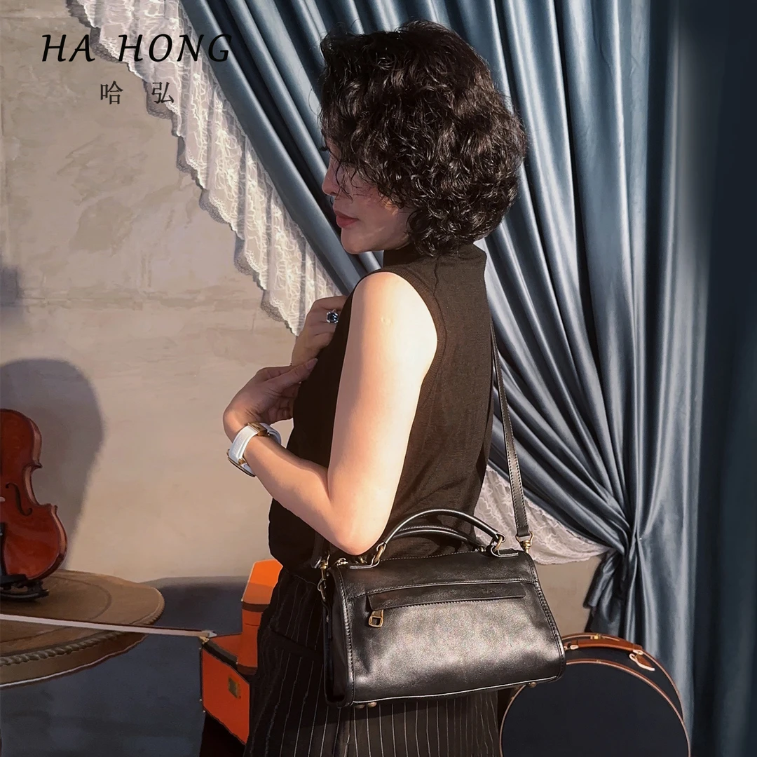 新款小众复古设计真皮手提包头层牛皮软皮经典枕头包雅丹百搭时尚