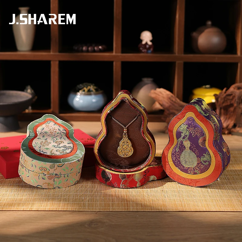 首饰盒/箱 国风首饰盒葫芦收纳高档黄金吊坠文玩展示玉石挂件锦盒