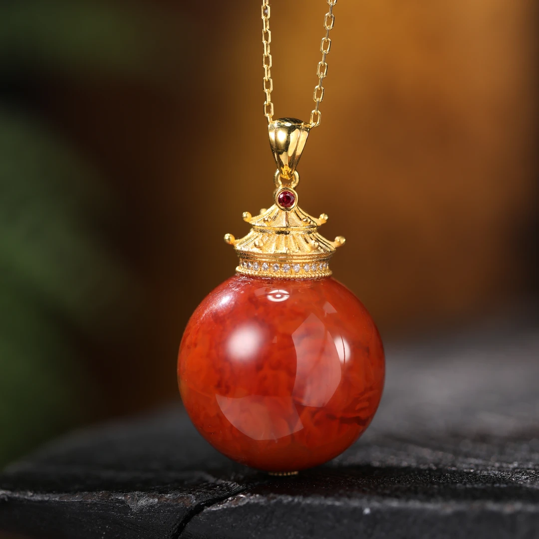 【嘉一昭愿】南红单珠吊坠K金镶嵌吊坠（不含链）