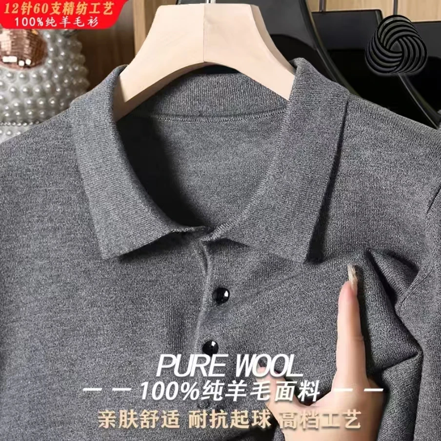 【%100羊毛】男士秋冬保暖上衣羊毛衫高档毛衣男秋冬针织衫长袖翻领