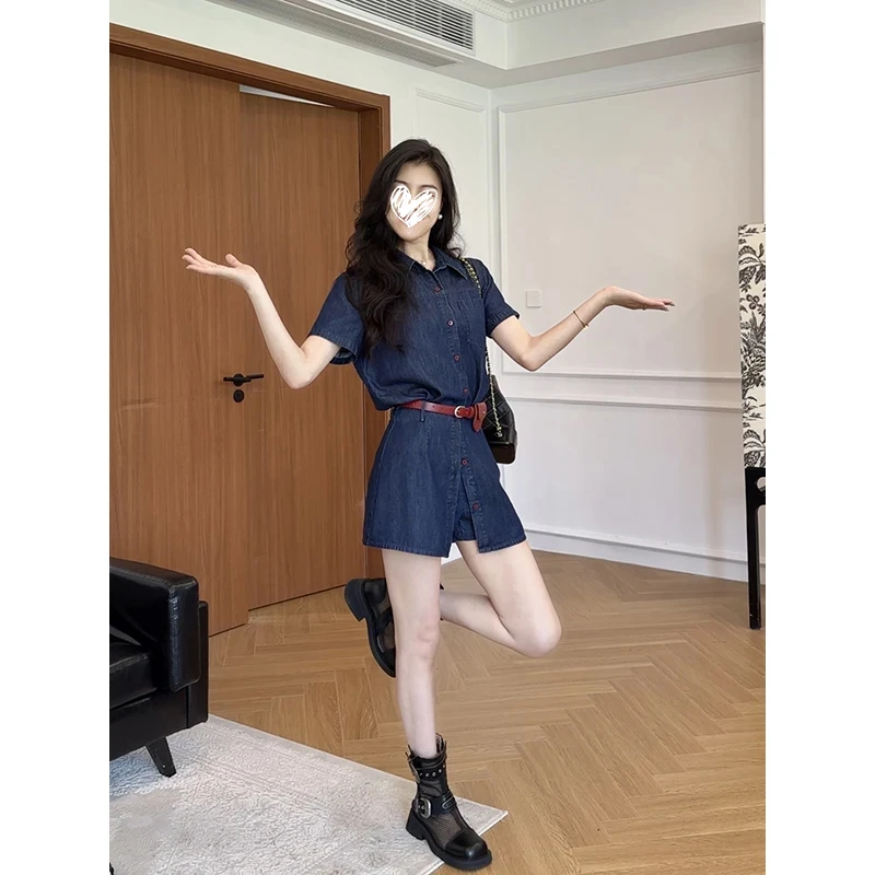 【胶片记忆】莱赛尔港风撞色复古衬衫+遮肉裙裤W425A09486