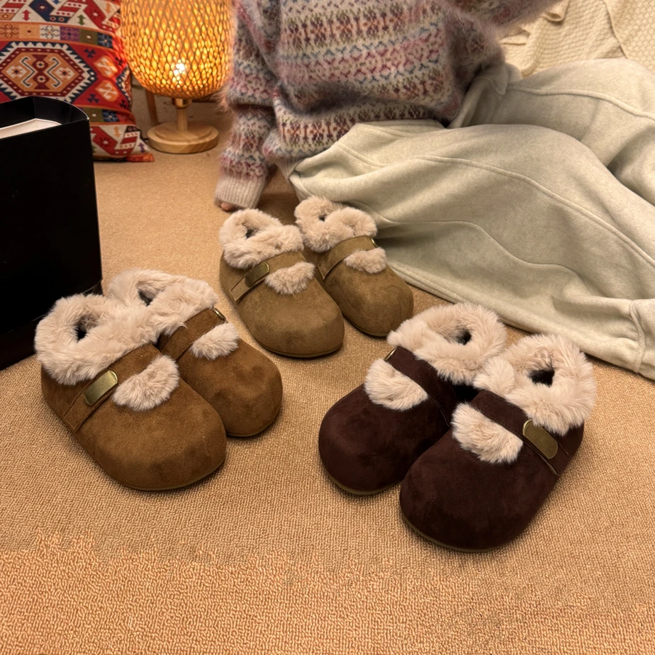 复古内增高勃肯鞋女款2025新款冬季加绒保暖雪地棉鞋一脚蹬毛毛鞋