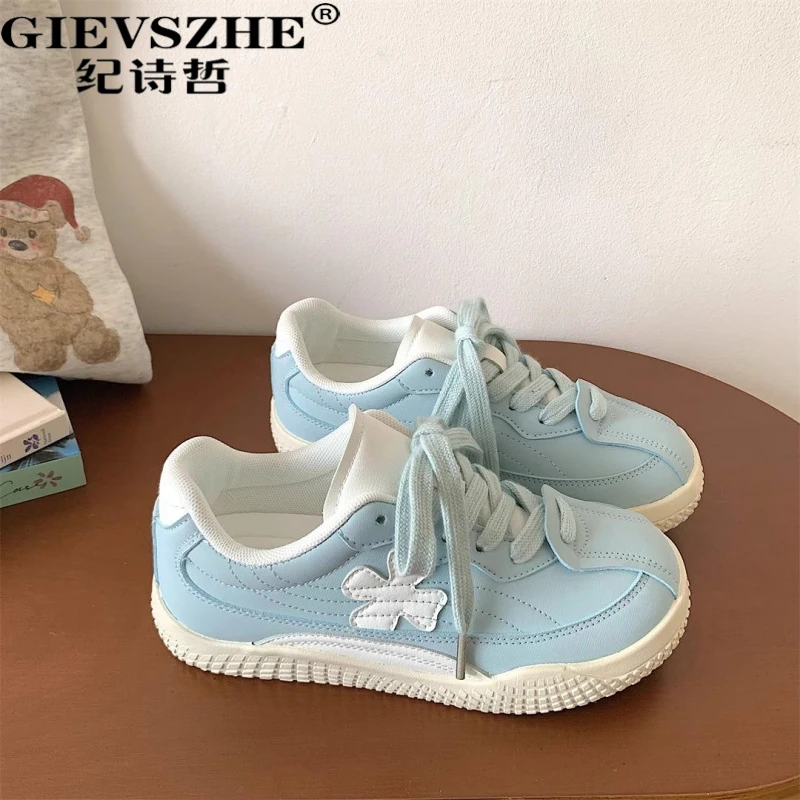 纪诗哲小众雾霾蓝德训鞋女2025夏季新款女款夏季韩版德训小白鞋