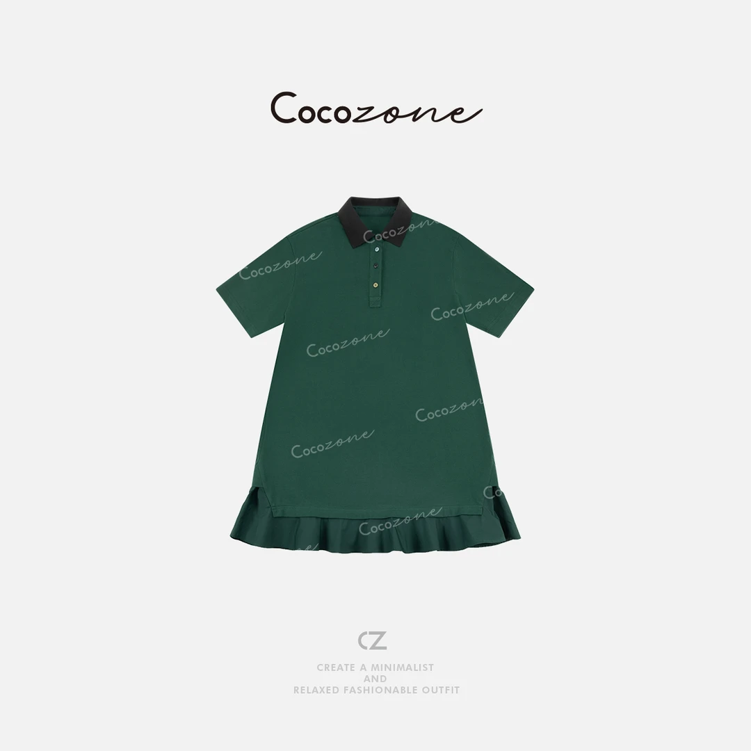 COCO ZONE 刘一一 【100棉】复古POLO领简约连衣裙CD1A0797