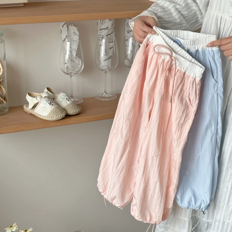 【橘子家】女童夏季洋气裤子新款儿童时尚薄款蝴蝶结休闲裤HS62223