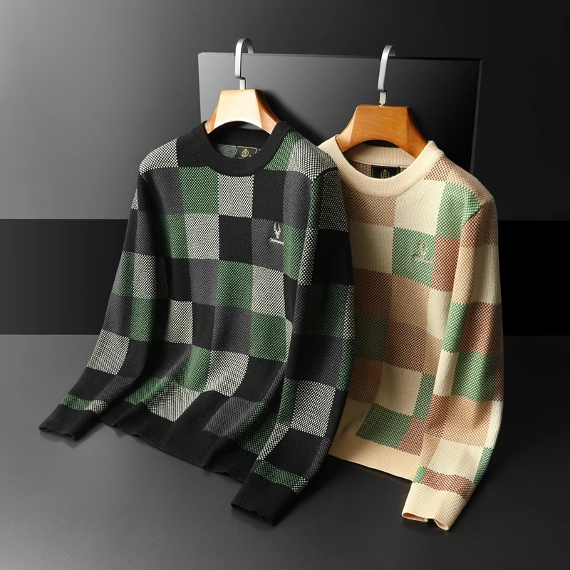 利尼科比利秋冬新款圆领毛衣男士高端修身显瘦打底衫大码针织衫男