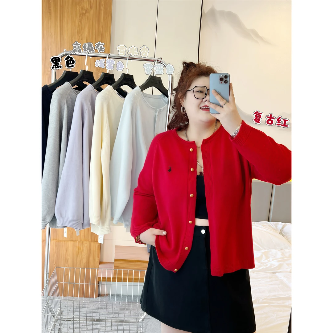 观想空间 / 多巴胺圆领温柔针织开衫13958花契200斤胖mm简约洋气