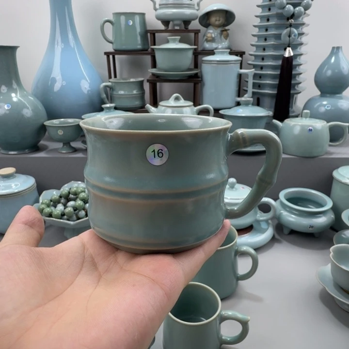 摆件微瑕汝窑仿古釉大号竹节杯16号