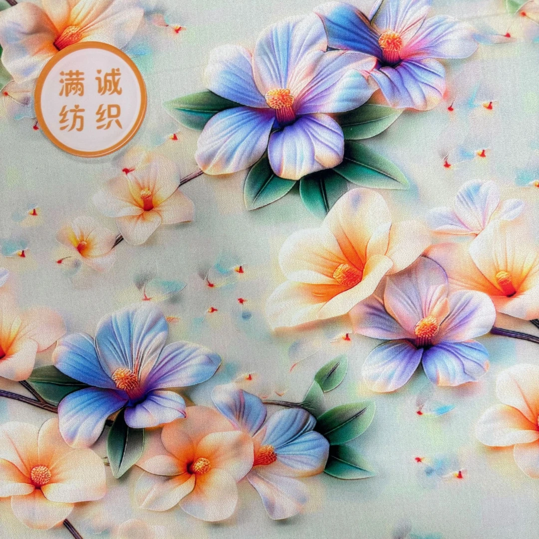 棉绸3D印花闭月羞花面料