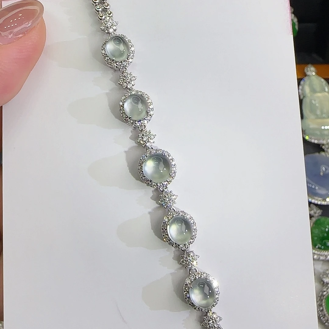 翡翠18K金镶嵌手链天然翡翠