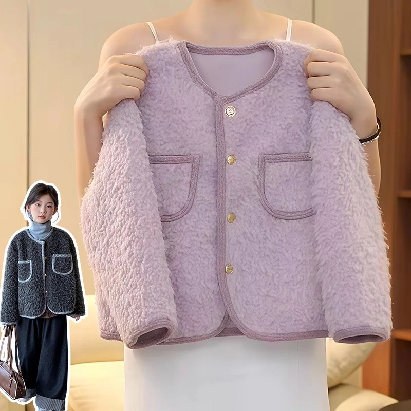 女童皮毛一体毛毛衣外套2025新款秋冬小香风加厚毛绒开衫名媛大衣