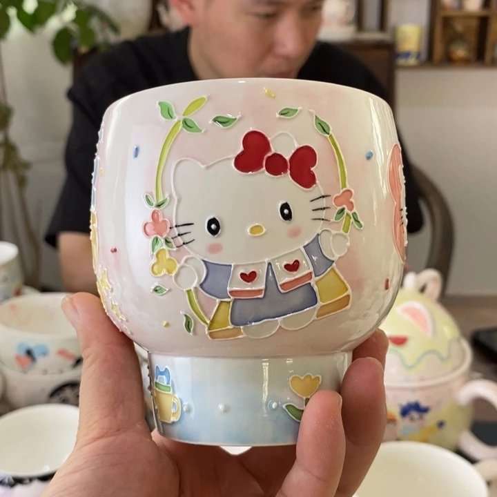 青***．瓷片绣球景德镇釉下彩手绘