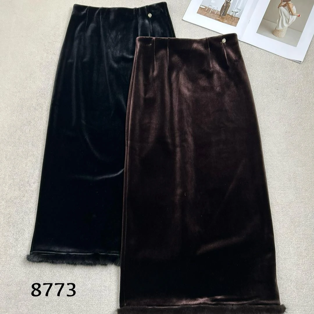 ANYUMO/安妤茉冬季8773中长裙后开叉加厚半身裙高腰成熟气质女