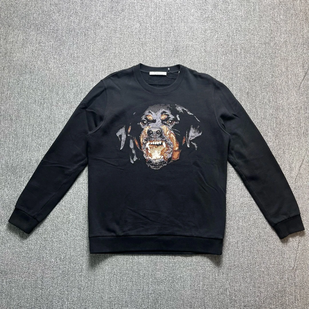 99新 Givenchy/纪梵希 刺绣狗头圆领黑色卫衣/M码/存放/12211