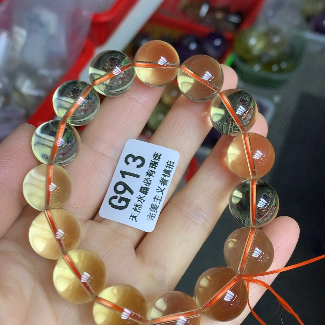 水晶未镶嵌珠宝半成品净体黄水晶手串15.6mm