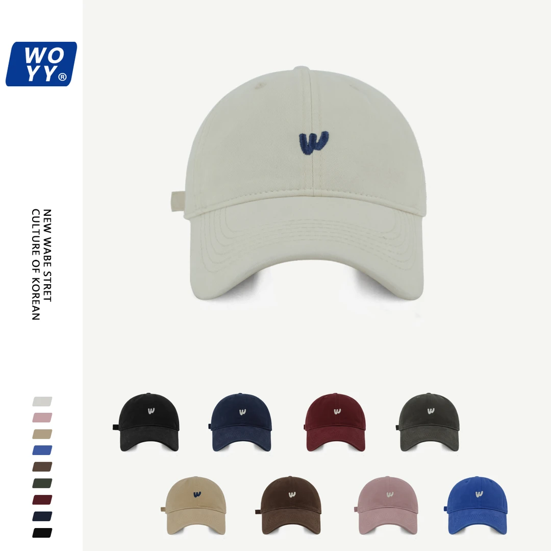 【哇喔咿呀】简约水洗棉软顶刺绣棒球帽子女休闲百搭字母鸭舌帽情侣
