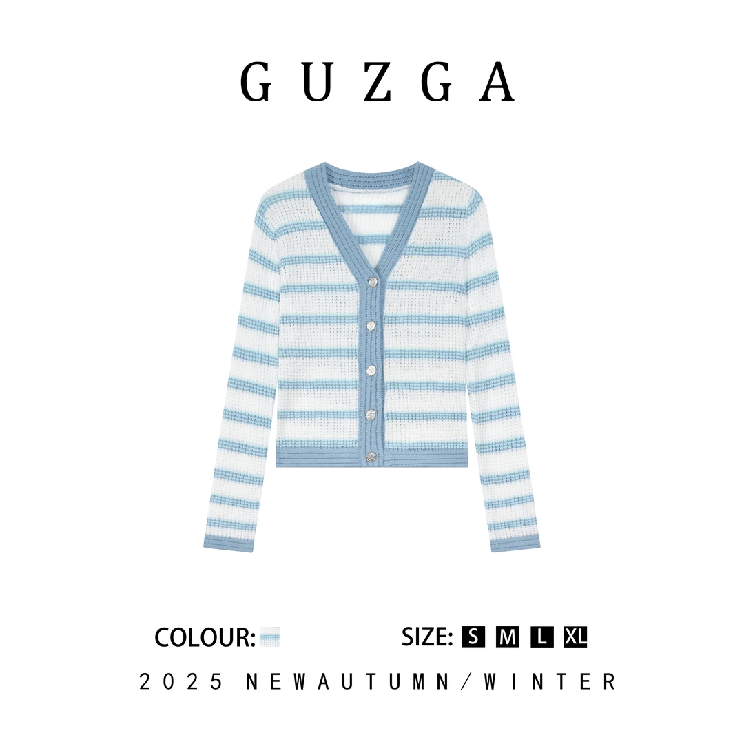GUZGA【春山如厌】2025早秋上新小清新圆领针织开衫时尚百搭舒适