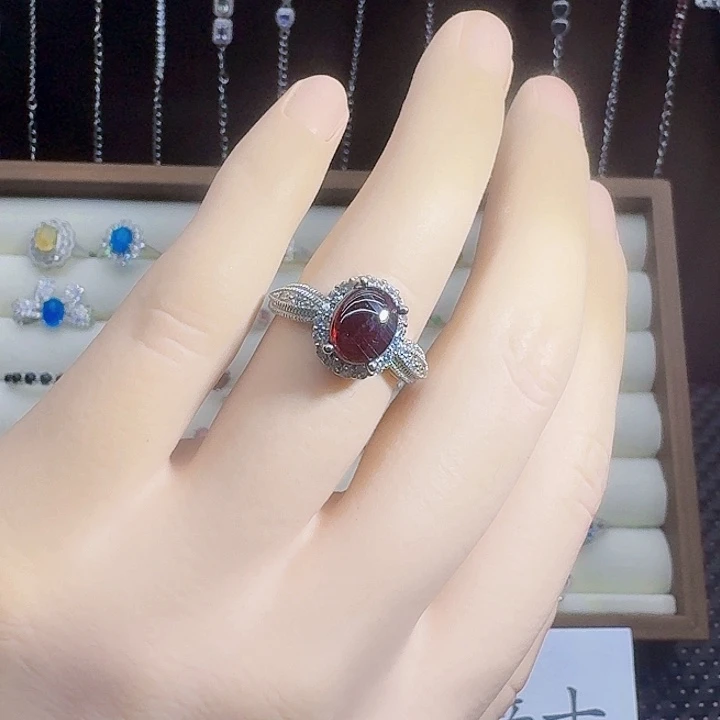 戒指石榴石银S925镶嵌