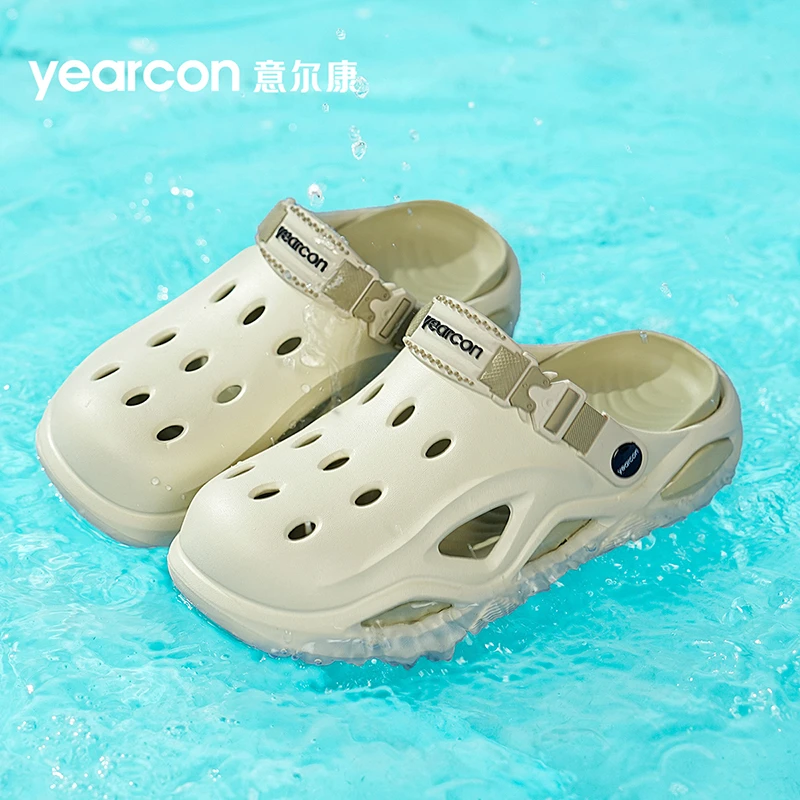 YEARCON/意尔康男士夏季凉鞋外穿软底拖鞋户外沙滩运动包头洞洞鞋