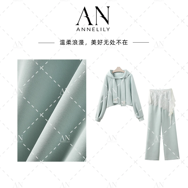 ANNELILY【月央】设计师款休闲百搭长裤套装AT2409054