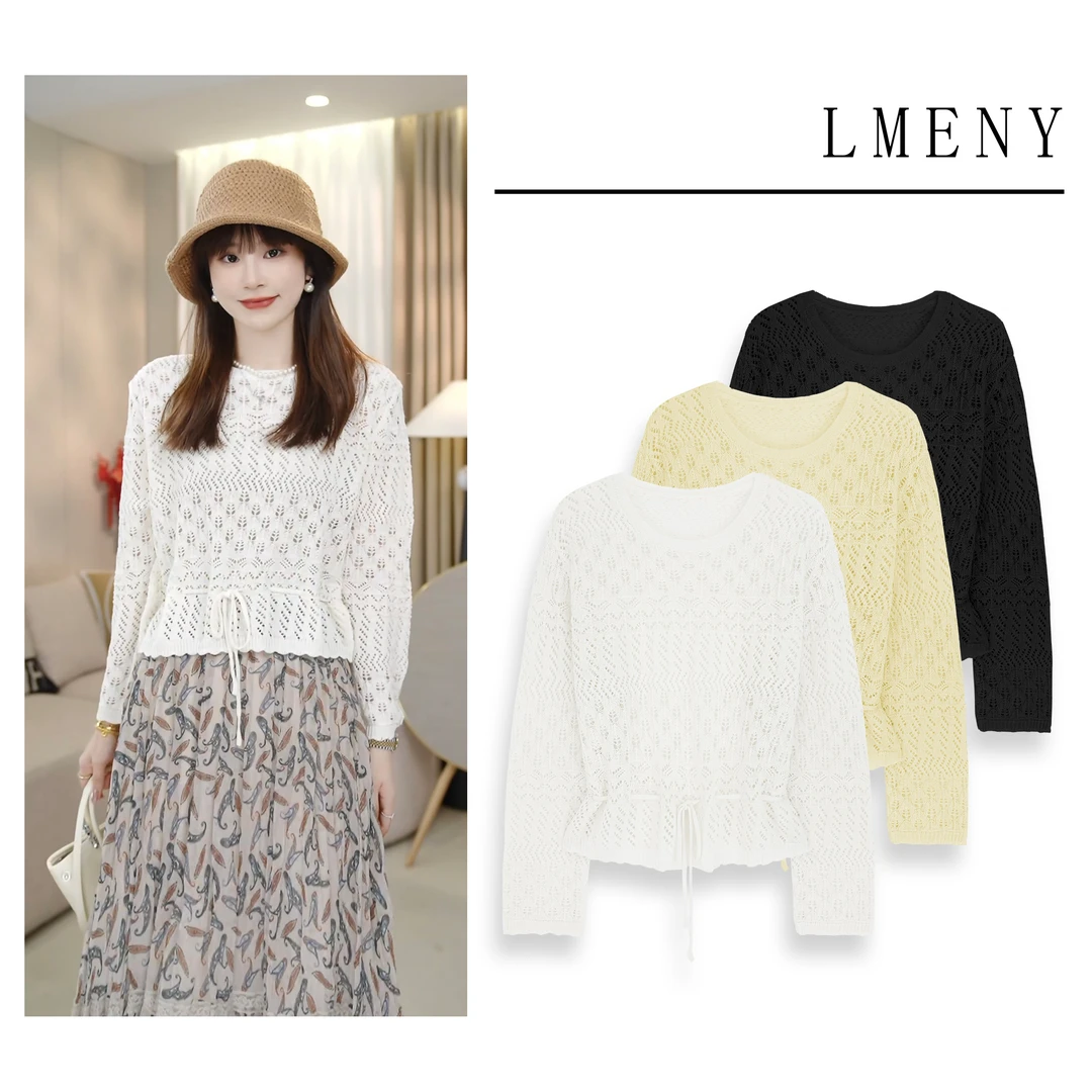 LMENY光影交织~天丝亚麻镂空钩花针织衫25BM006