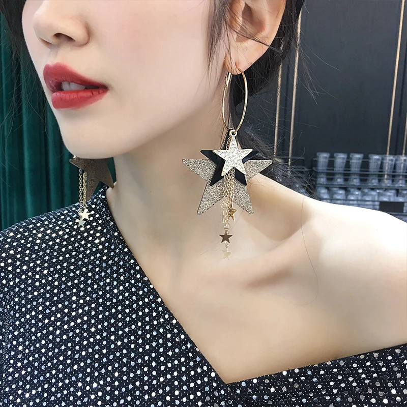 合金耳饰 轻奢欧美夸张五角星耳环女气质耳圈耳坠新款潮时尚耳饰