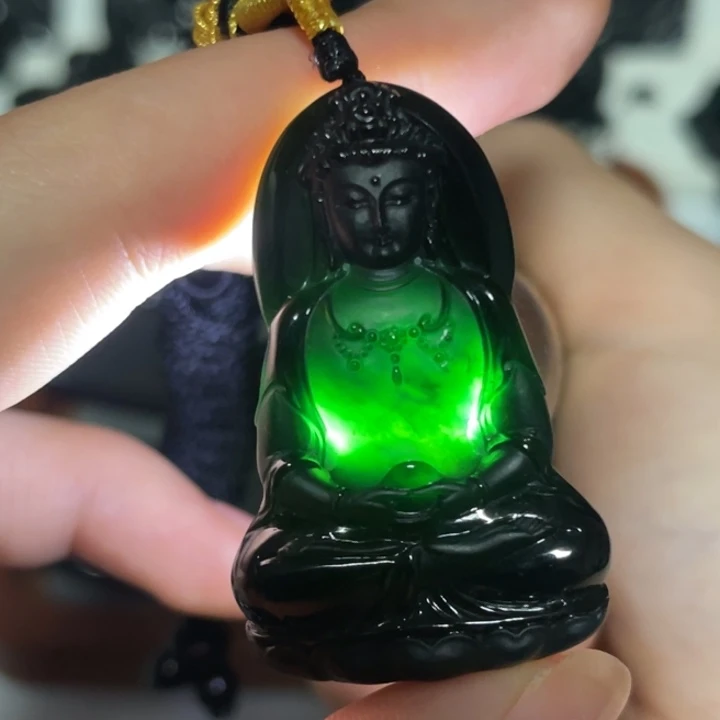 颈饰未镶嵌翡翠缅甸A货墨翠观音
