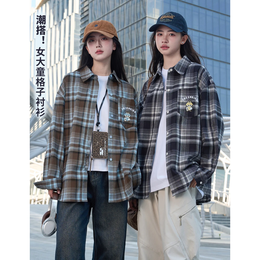 【断码特价】女大童格子衬衫磨毛棉外套2025新款儿童衬衣女童上衣