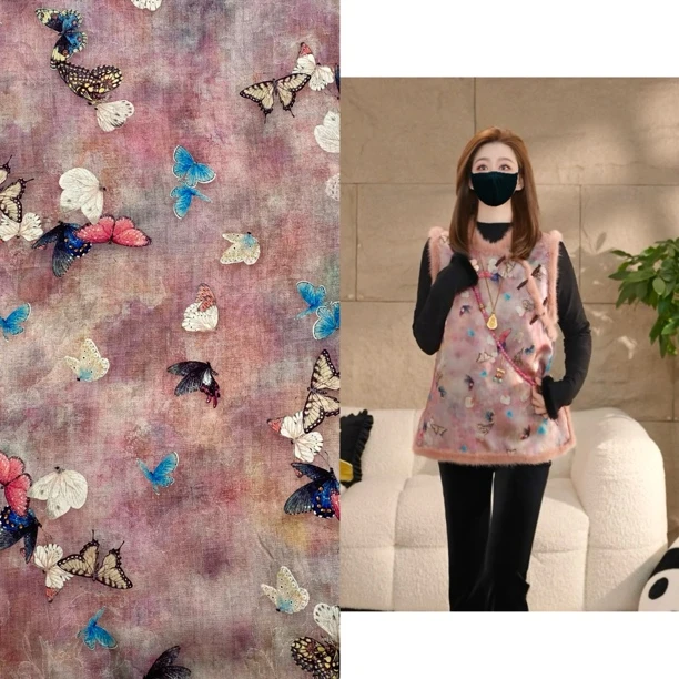 Miss.Z【彩色蝴蝶】提花拼水貂毛夹棉马夹#m2342