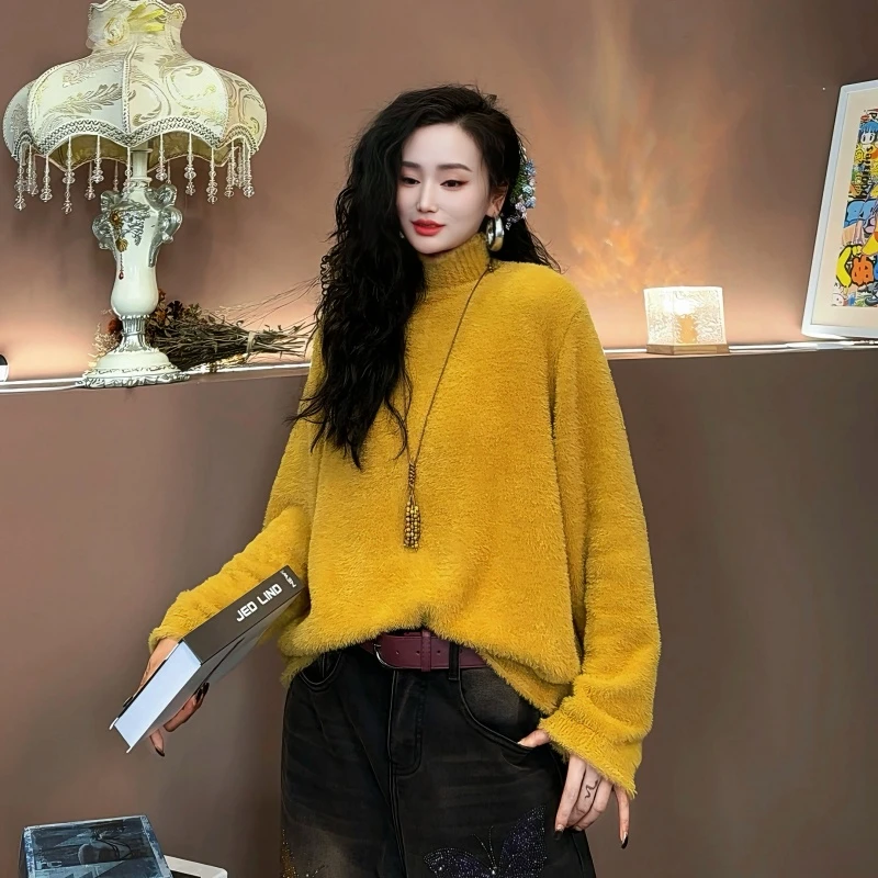 【亿火】秋冬新款纯色高领常规款圆领宽松型厚款针织衫G20-250120