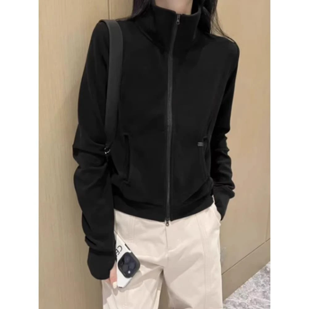 德绒卫衣女短款休闲立领外套2025新款秋冬季加绒加厚开衫拉链上衣