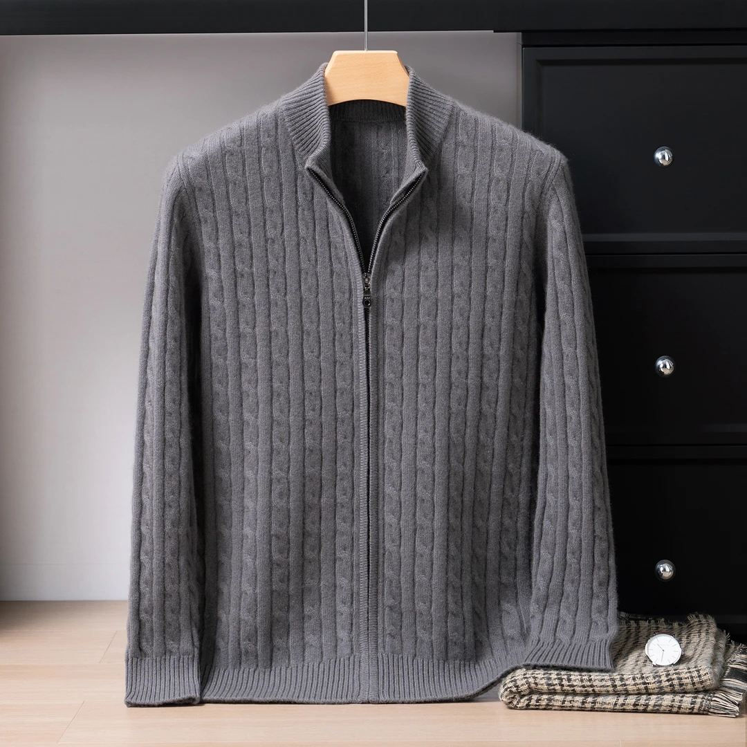 加厚100%山羊绒开衫扭花羊绒外套条纹冬季柔软亲肤羊绒上衣7756