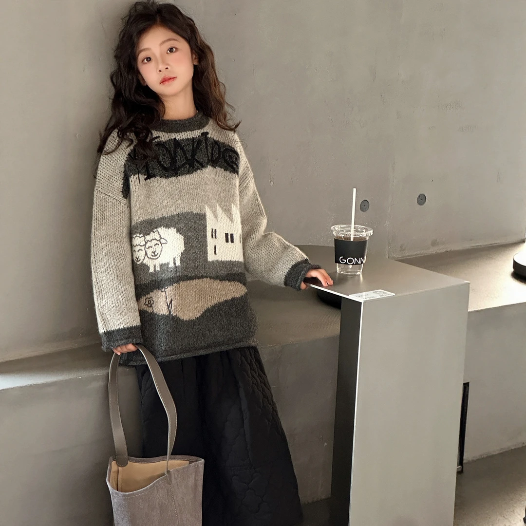 【Maila童装】女童韩系慵懒风小羊套头毛衣秋冬洋气撞色针织衫上衣