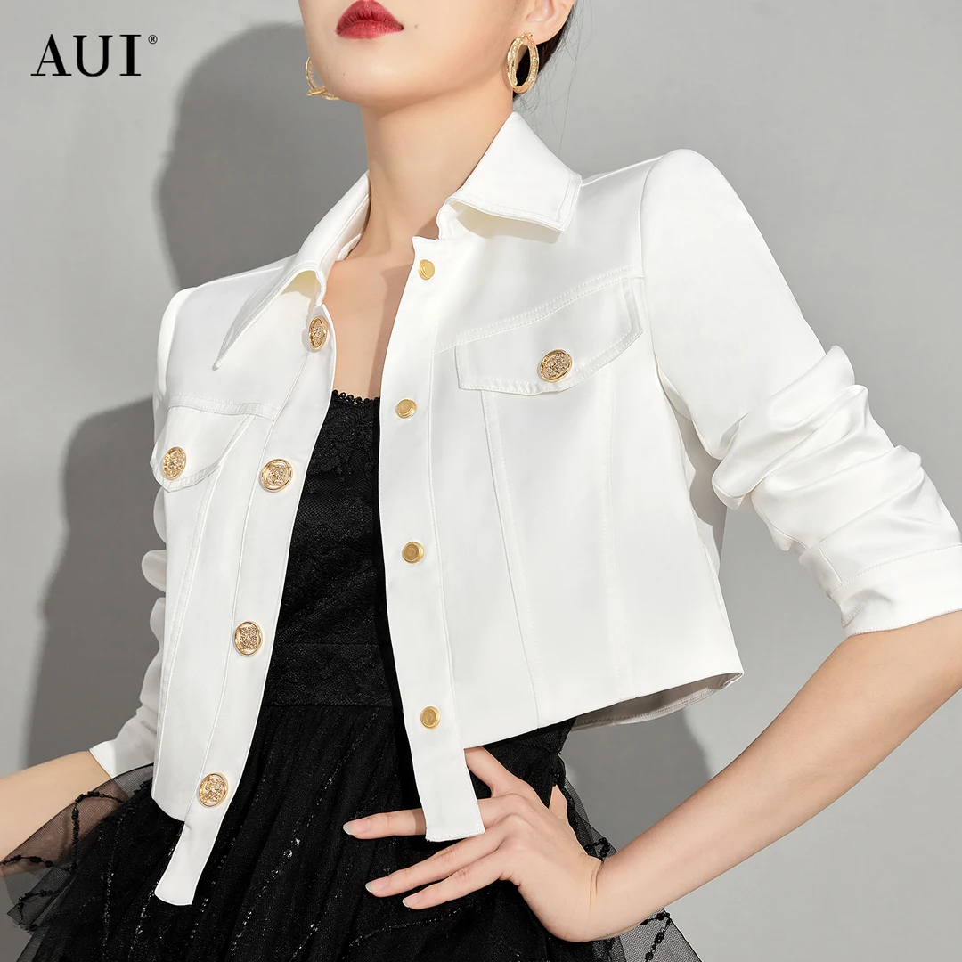 【贝妮妮专属】AUI白色工装气质小外套时尚修身薄上衣-23C101962