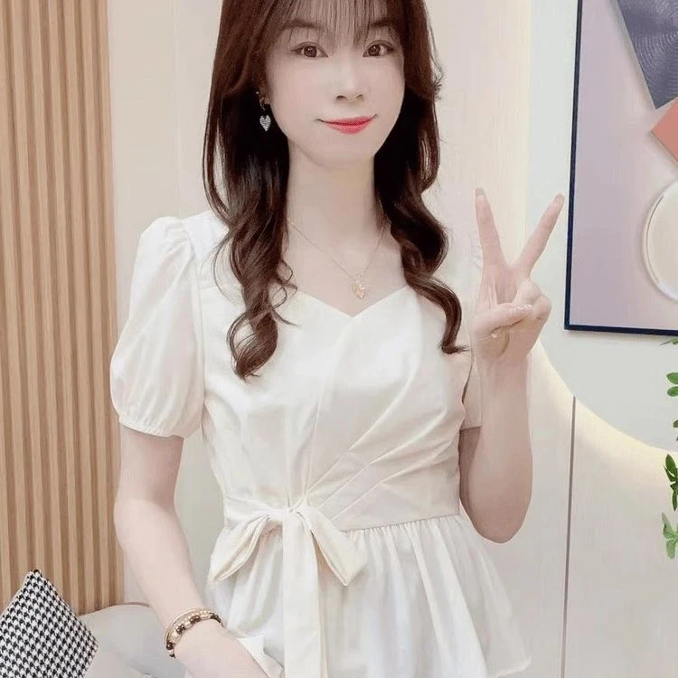 法式设计白色衬衫衬衣洋气上衣侧面2025蝴蝶结爆款收腰显瘦减龄