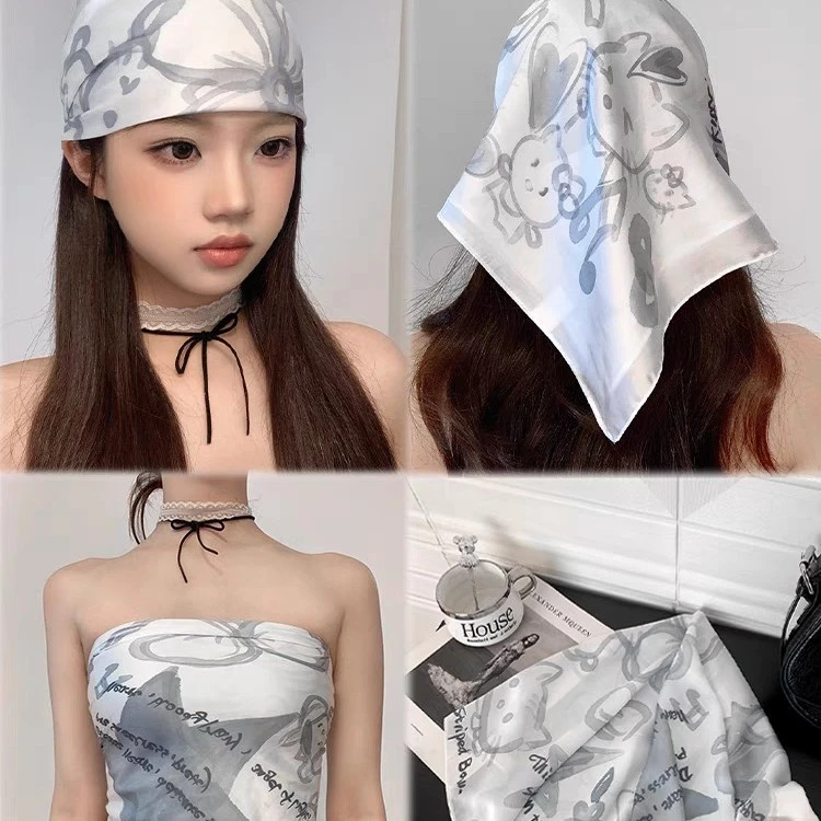 小众设计手绘时髦头巾女夏季音乐节辣妹裹胸小方巾多功能包头丝巾