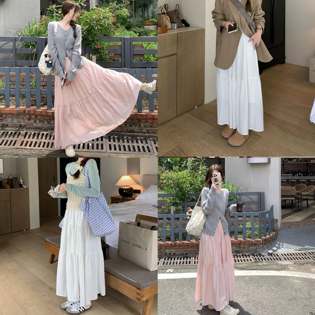 芬芬家-【有内衬】粉色半身裙女春2025新款中长款A字宽松蛋糕裙