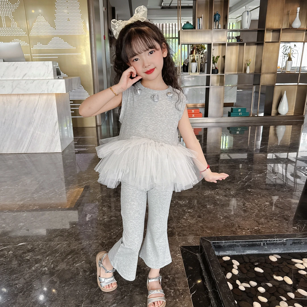 2025女童公主裙衫喇叭裤2件套女宝宝舒适棉甜美套装夏款新品