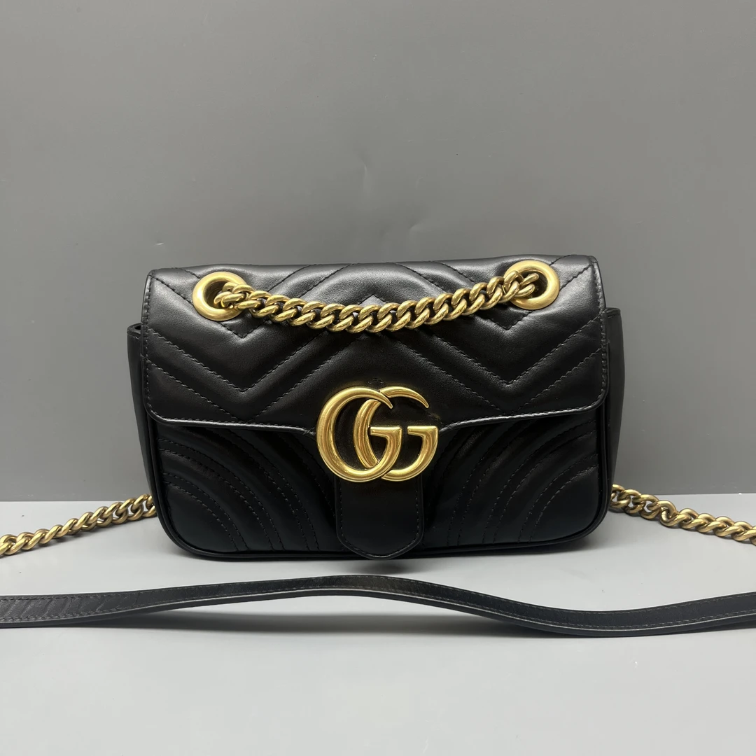 95新 GUCCI/古驰 黑金marmont小号链条包 尺寸22*13 SV16573