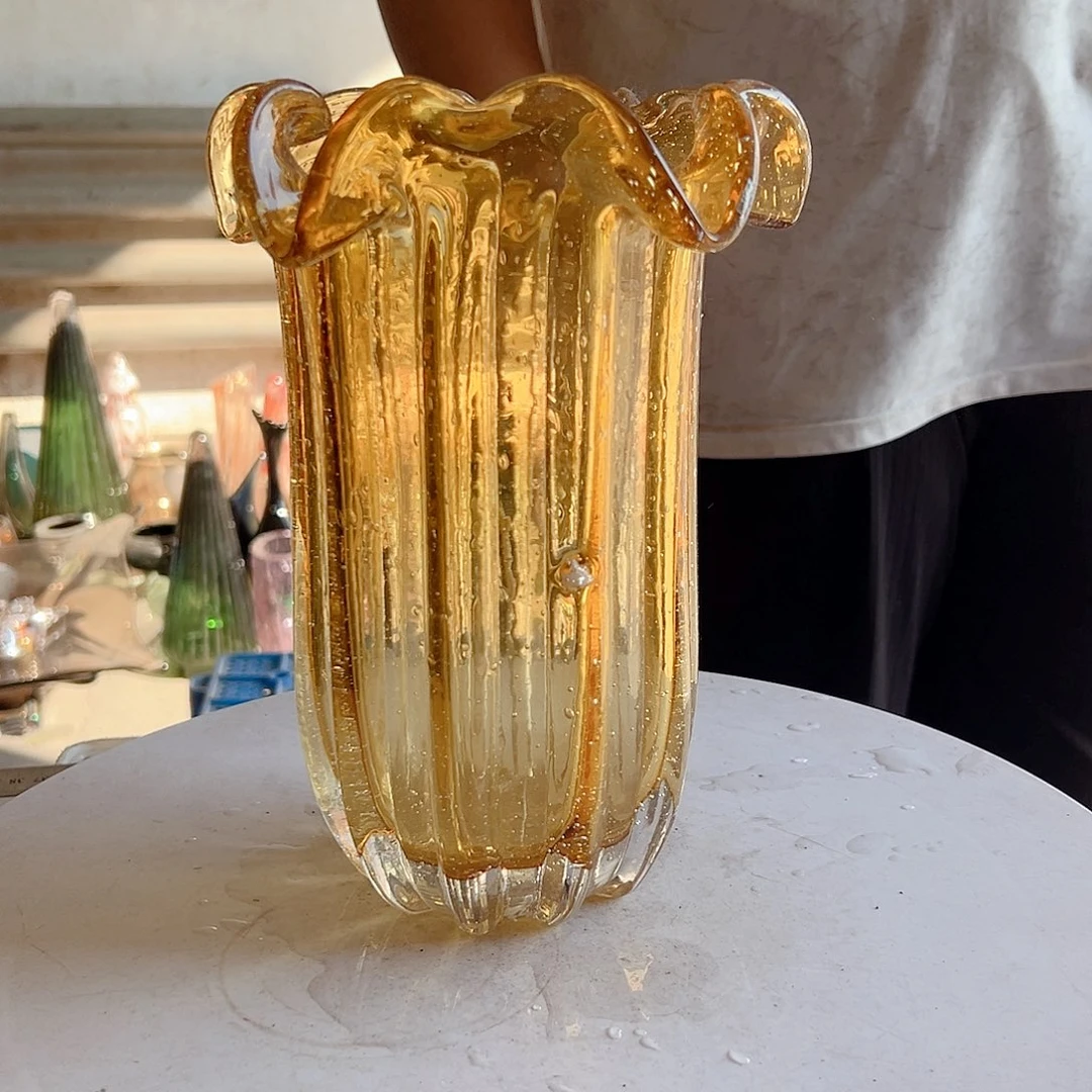 金色气泡高度25琉璃花器摆件瑕疵