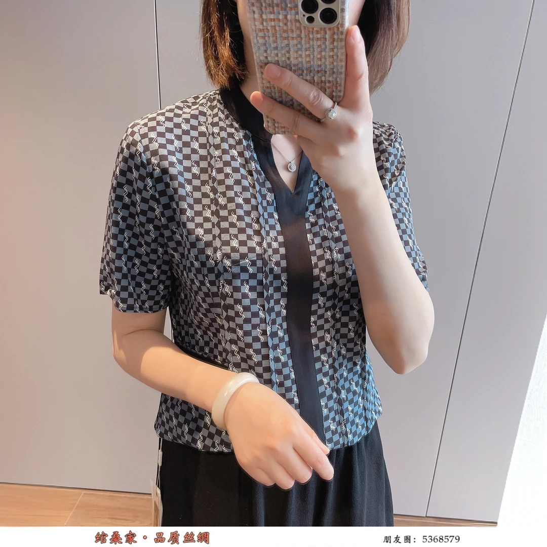 真丝弹力双绉T恤女短袖2024年夏新设计感小众时尚洋气桑蚕丝上衣