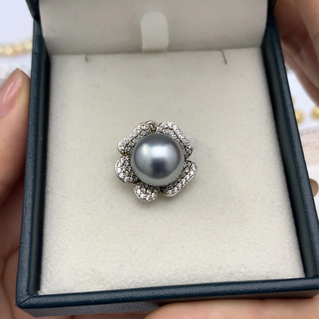 海水珍珠裸珠13+mm大溪地铂金灰