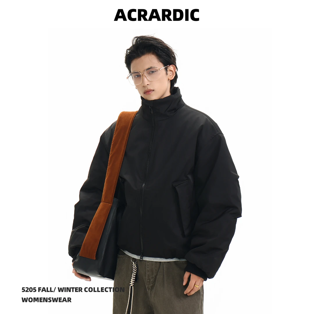 ACRARDIC美式潮牌双拉链立领棉衣高街boxy短款宽松保暖面包服外套