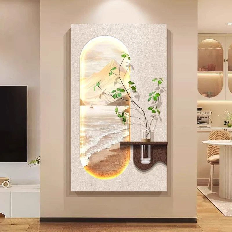 水培绿植入户玄关装饰画带花瓶3d立体砂岩挂画客厅走廊过道壁灯画