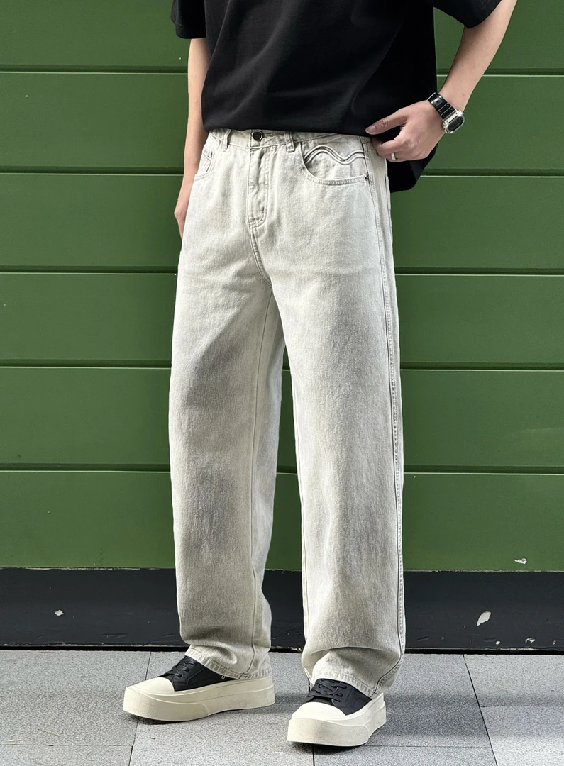 长裤休闲宽松牛仔裤夏季复古石磨美式水泥牛仔裤低腰高街潮流