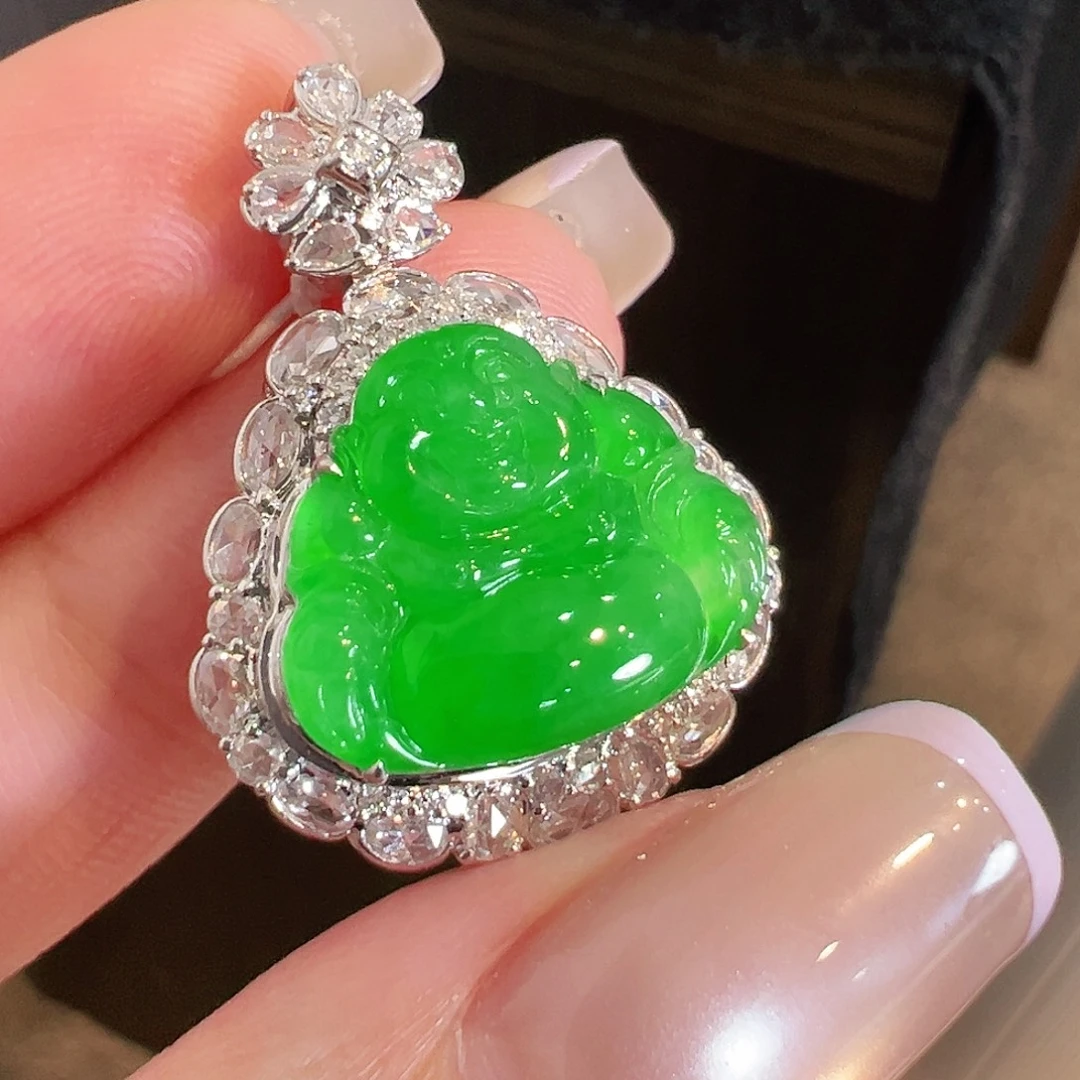 翡翠18K金镶嵌吊坠(不含链)翡翠