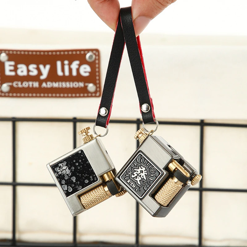 首领新款小胖墩四方形煤油打火机复古砂轮侧滑高档个性小巧迷你