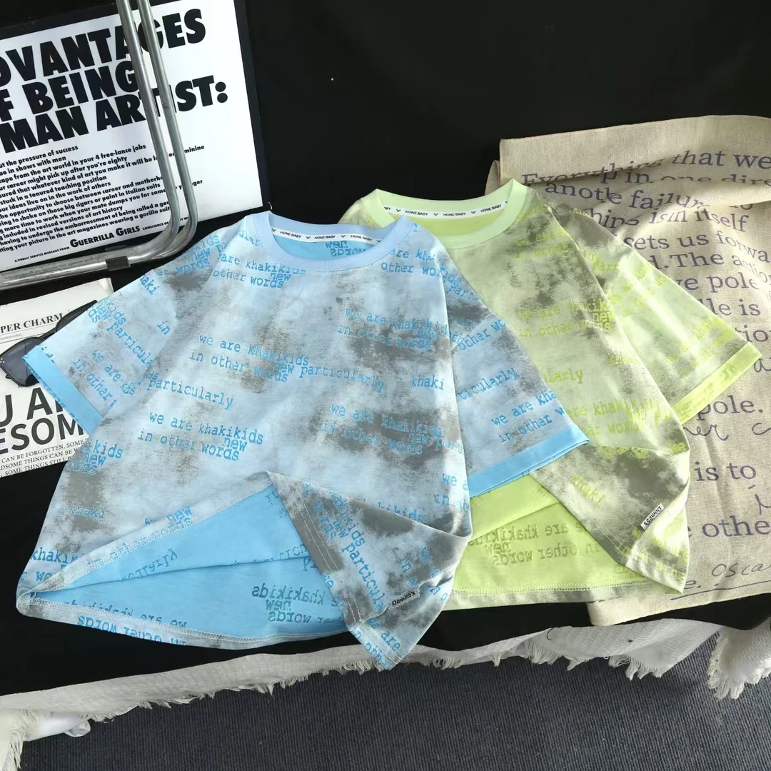 2025潮酷夏季宽松版型男短袖工艺烧花T恤休闲时尚大童